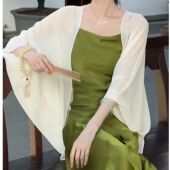 超仙雪纺显瘦防晒衣女春夏旗袍裙子外搭披肩大码 遮肉透气 薄开衫