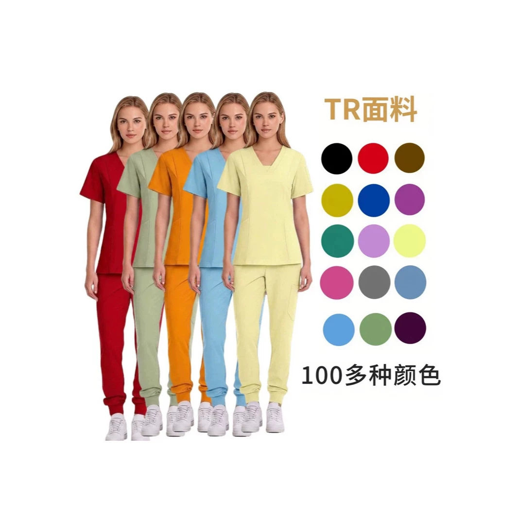 亚马逊磨砂膏出口刷手衣工作服护理服宠物美容医生洗手衣分体套装