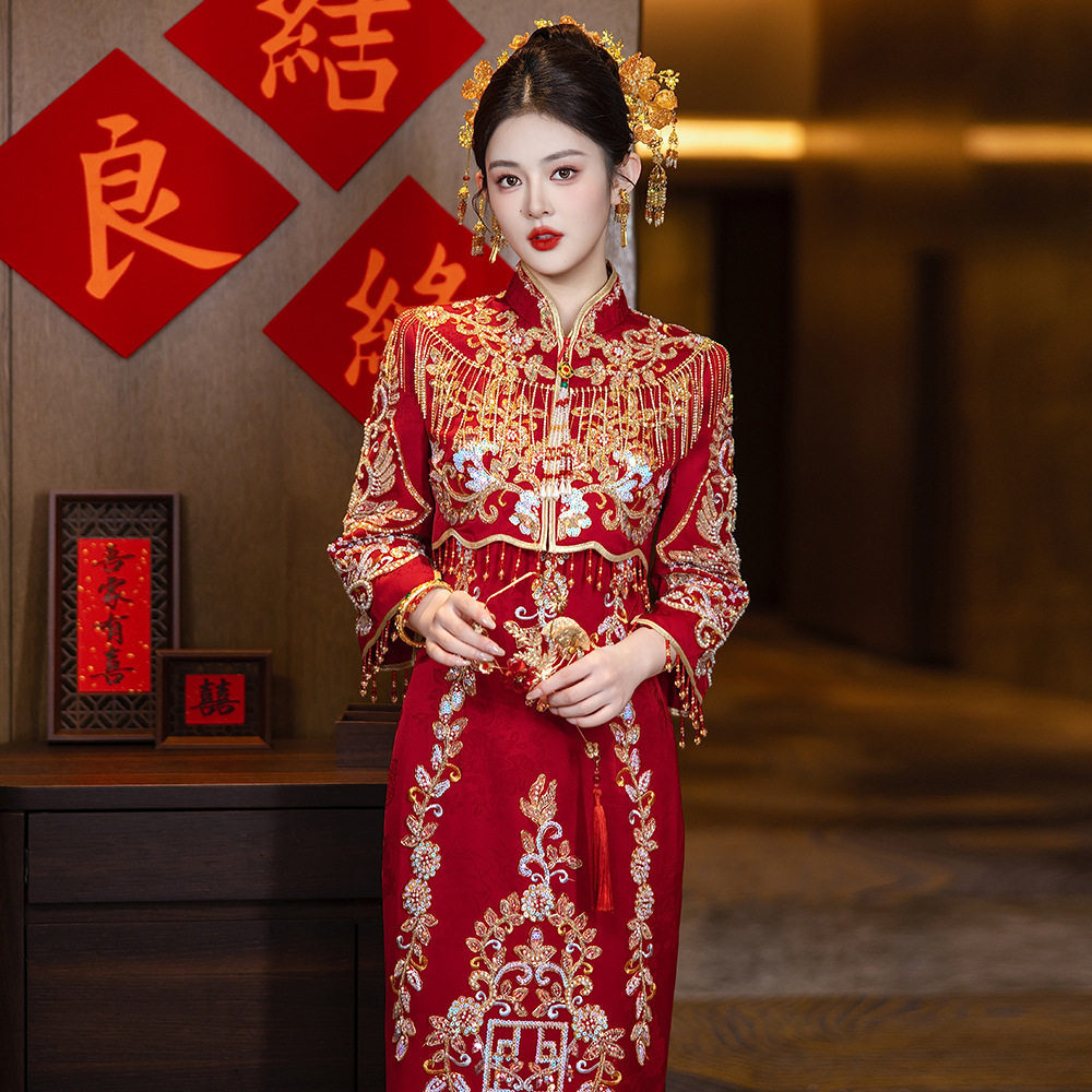 复古宫庭感秀禾中式红色喜庆结婚礼服新娘敬酒出阁服高级嫁衣