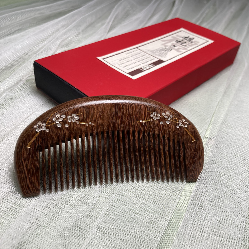 刻字礼盒迷你彩绘桃花黑金檀木梳