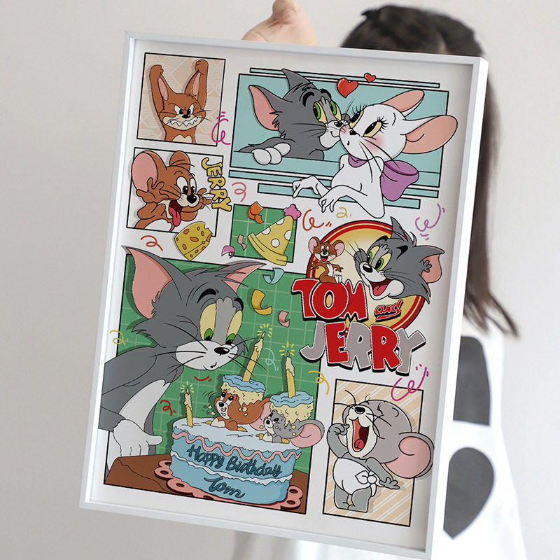 卡通猫和老鼠tom and jerry版画游乐园装饰画玄关儿童房卧室挂画