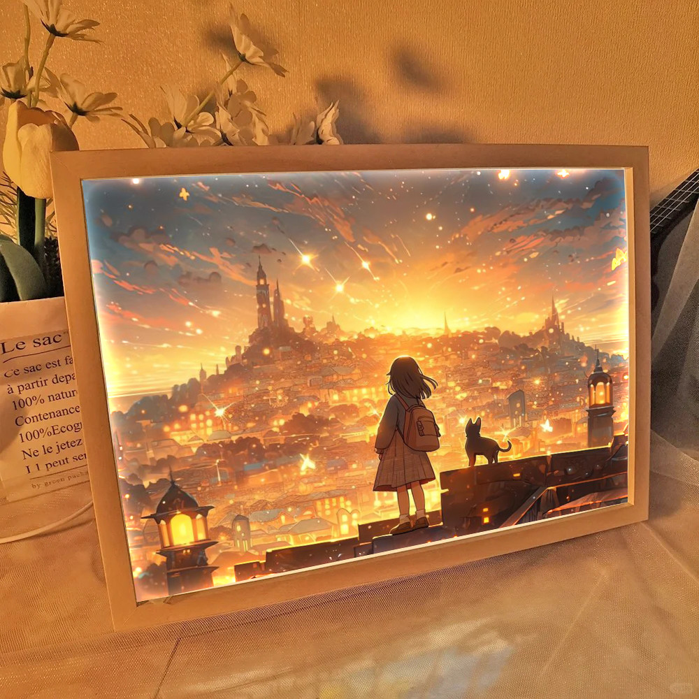 新款星空女孩灯光画女生装饰画