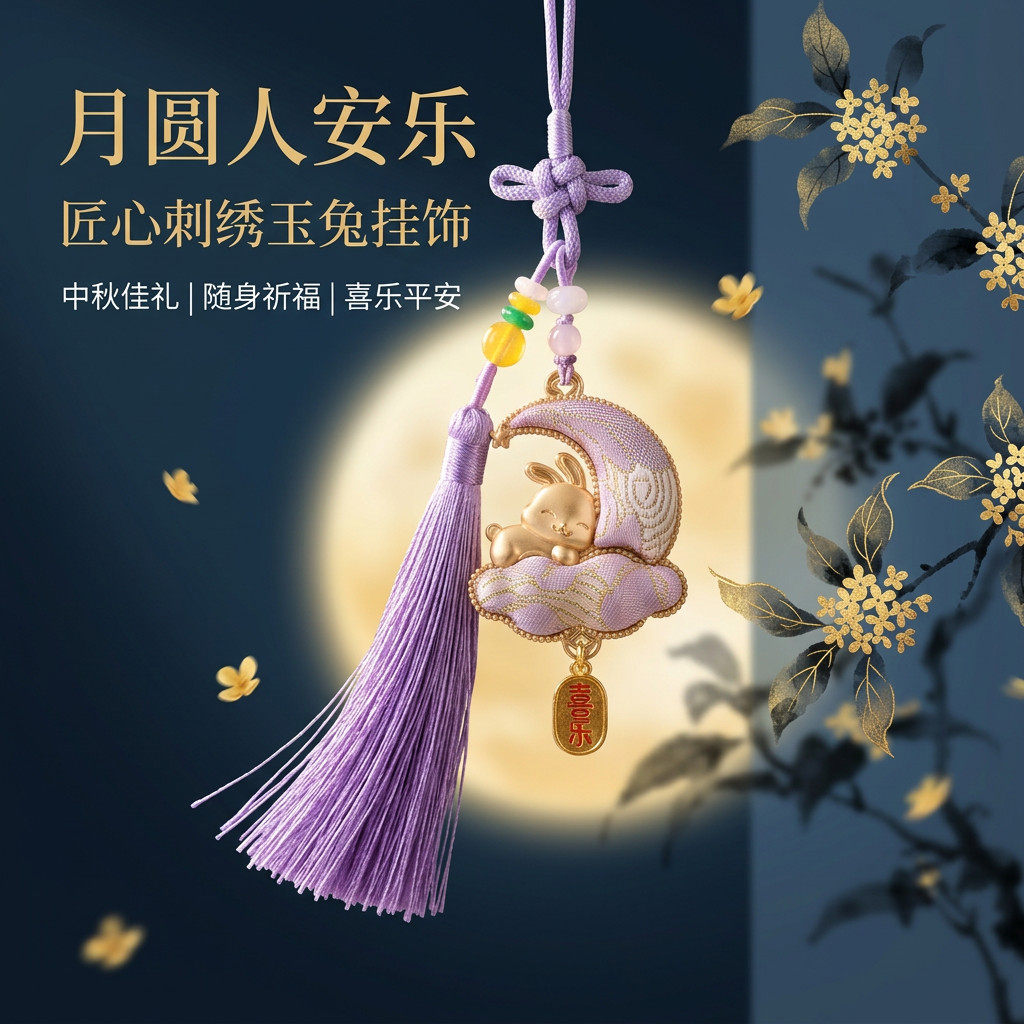 中秋节玉兔月亮中国结流