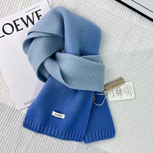 100%澳洲羊毛针织围巾女2025秋冬季新款百搭保暖渐变羊绒学生围脖