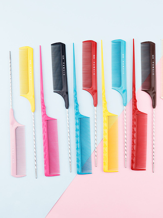 Taiwan Fa Wei Ge Spiral Steel Needle Tail Comb for Hair Styling, Updo Comb, Teasing Comb, Hair Dyeing Comb, Available in Multiple Colors