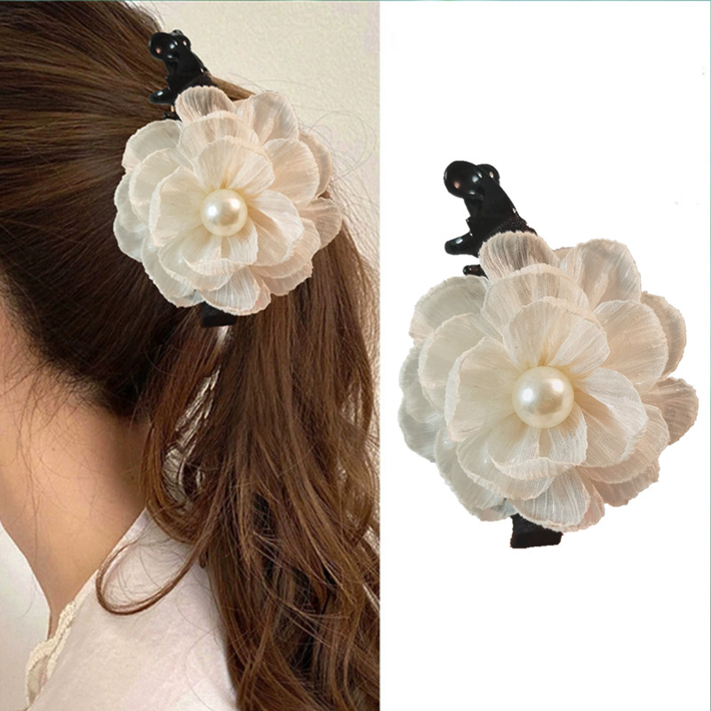 发量少马尾发夹后脑勺竖夹香蕉夹气质小号花朵发卡超紧防滑发饰女