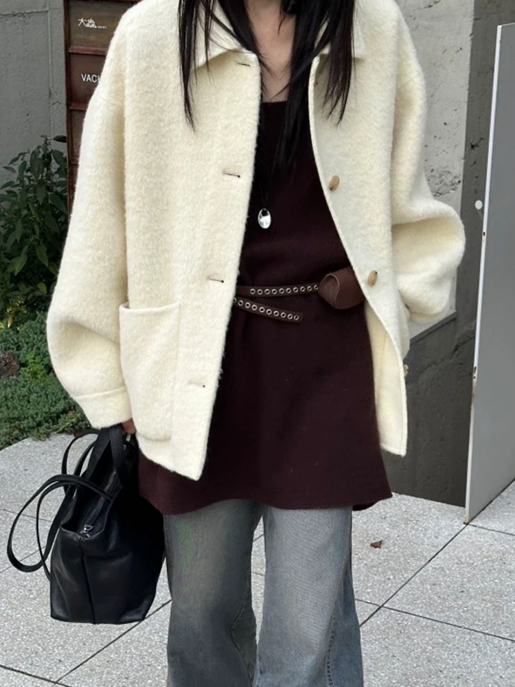 韩国东大门much more2025冬新款休闲翻领长袖羊绒羊毛大衣女外套