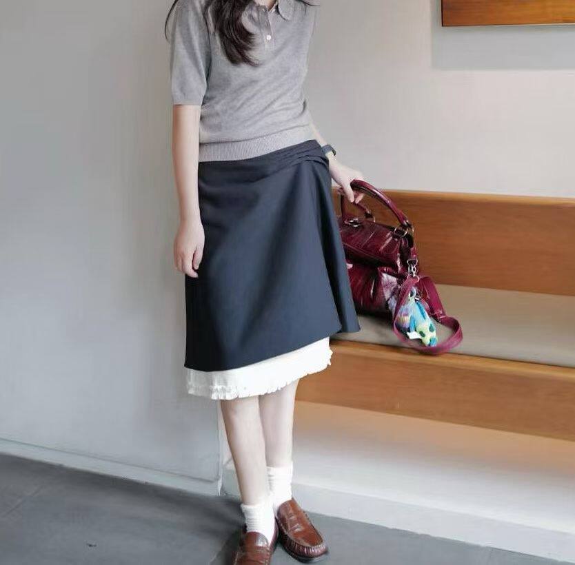 2026春款新品木耳边拼接A字半裙气质款休闲半身裙