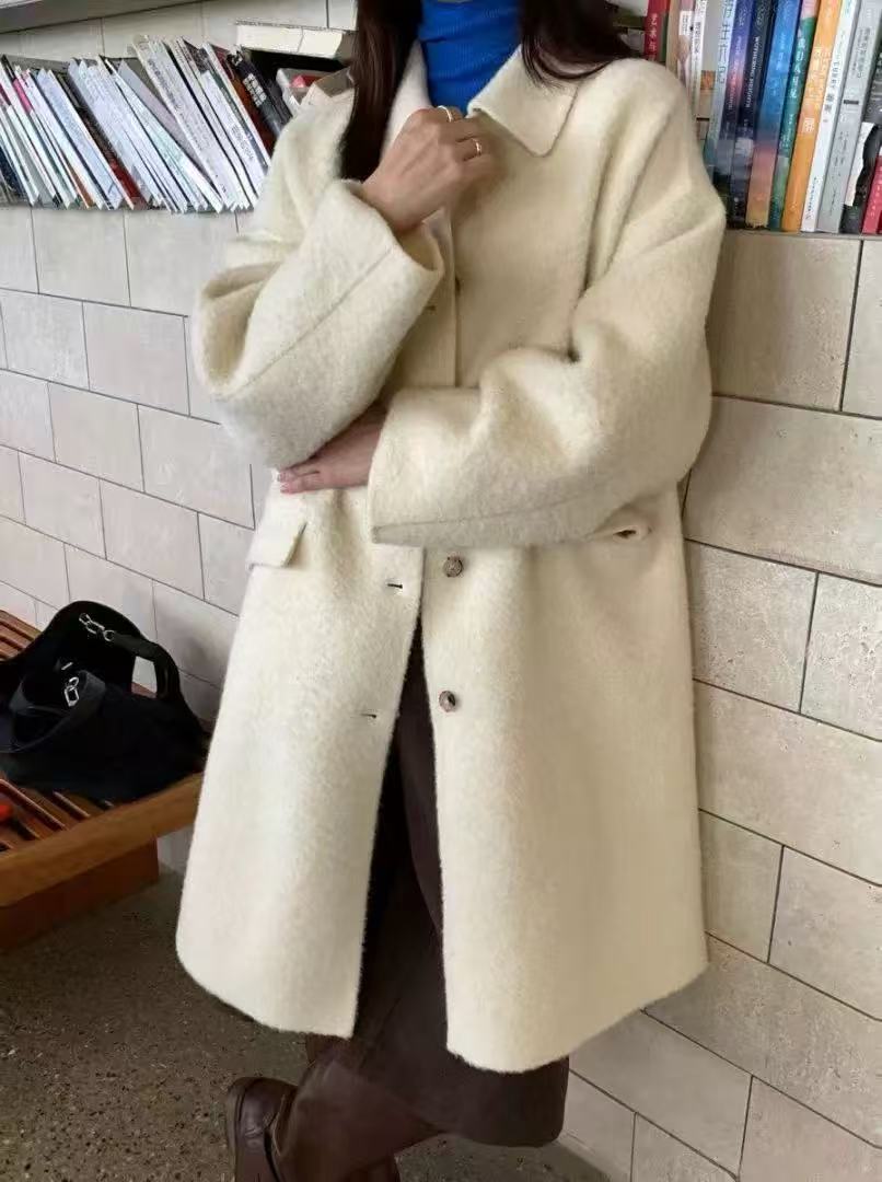 韩国东大门2025新款百搭宽松休闲翻领长袖双面羊绒羊毛大衣女外套