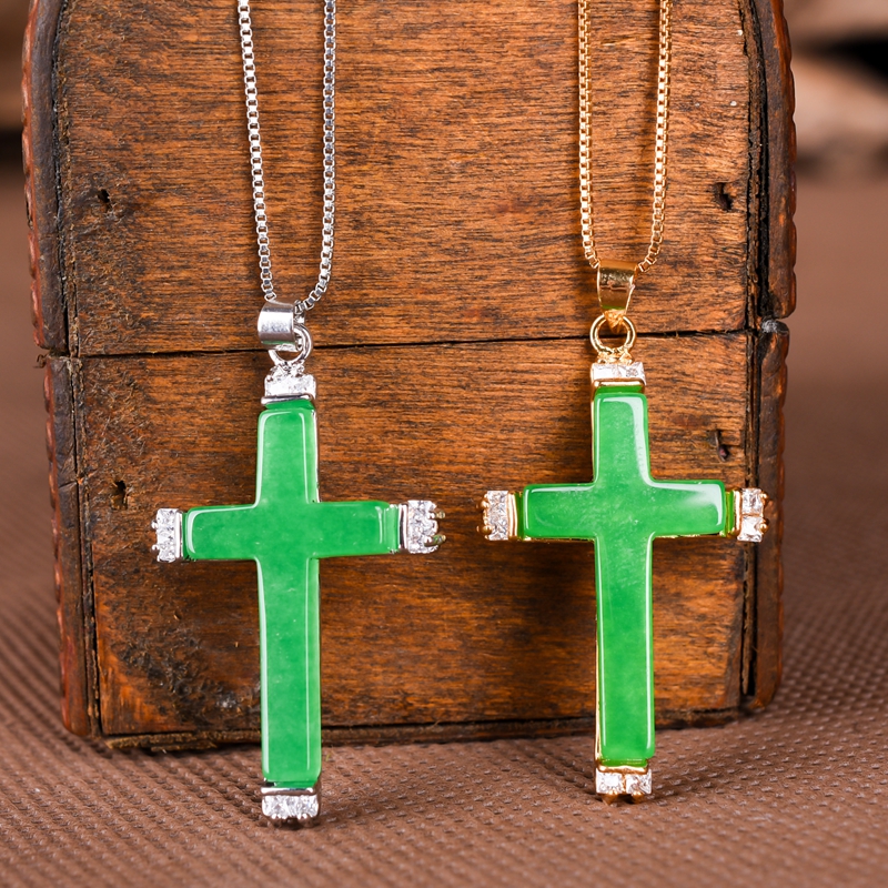 缅甸翡翠十字架吊坠金镶玉十字玉坠男女款挂坠情侣款玉项坠送链子