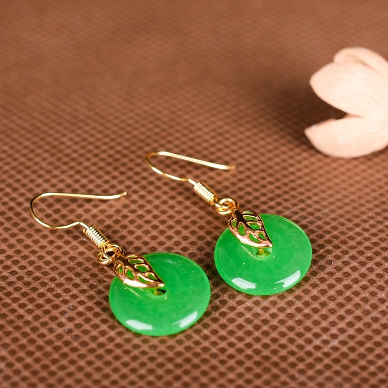 缅甸翡翠平安扣耳坠金色冰种阳绿树叶银镶嵌耳钩耳钉耳饰品女士款,饰品/流行首饰/时尚饰品新,耳钉,淘宝优惠券,粉丝福利购,淘宝优惠卷