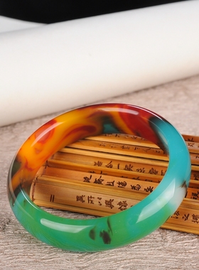 和田玉多彩手镯女款七彩镯子加宽
