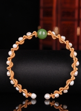 编制手镯大气碧玉珠子活扣首饰品