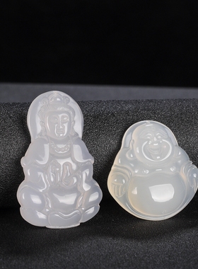 冰种观音情侣大肚佛玛瑙挂件玉坠