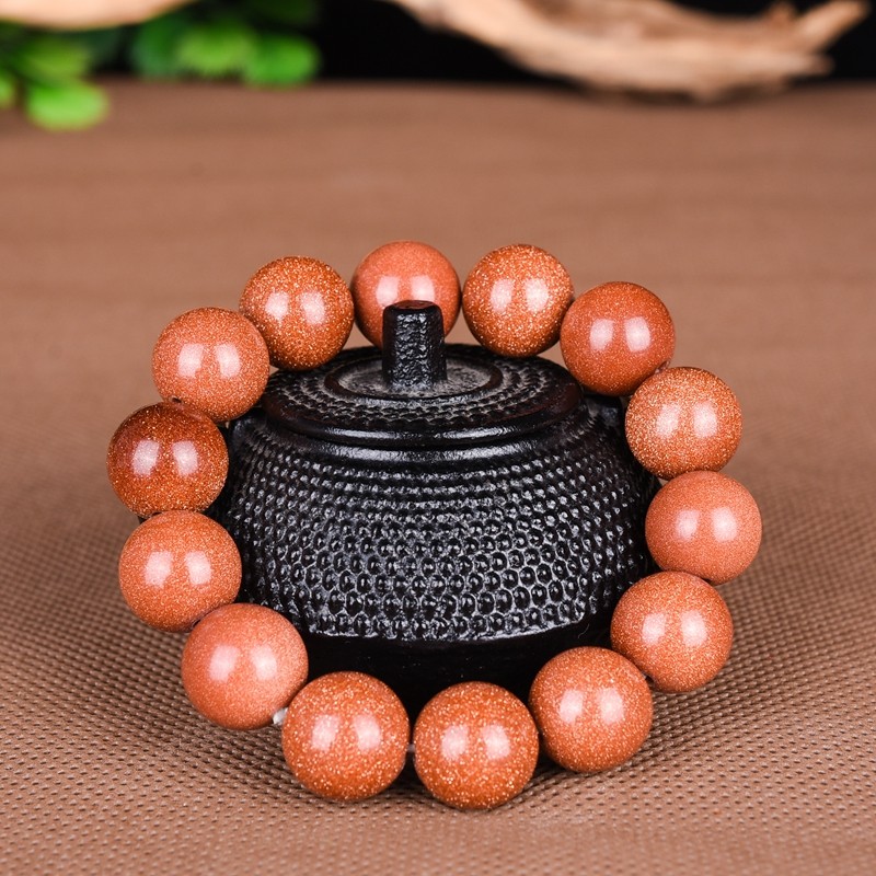 水晶金沙石单圈手链金刚砂手串红金砂石佛珠手链男女款送朋友