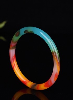 和田玉七彩玉石镯子玉镯细条圆条