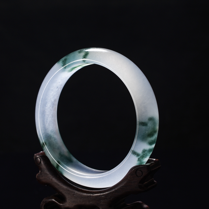 飘花玉手镯玉石正圆宽版石英岩玉