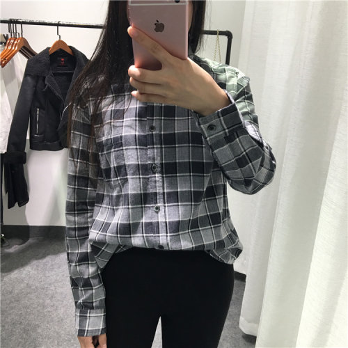 日单格子控~柔软全棉磨毛百搭女衬衫 外M出口原D水洗棉长袖短衬衣