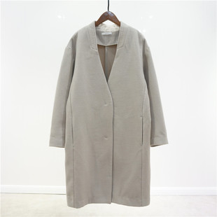 日单 外M出口日本Y单 通勤简约V领薄款呢子大衣女 双面呢外套