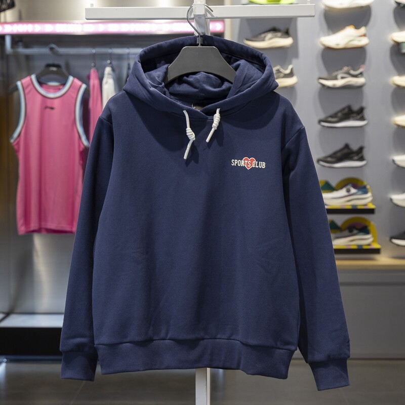 李宁2026秋春秋女款连帽套头加厚加绒保暖柔软卫衣休闲运动上衣