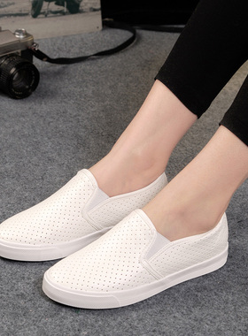 大码女士帆布鞋女鞋40 41 42 43码PU皮网眼平底休闲白色百搭板鞋