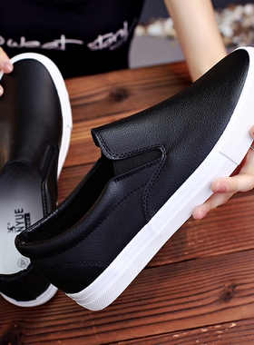 春季皮面小白鞋一脚蹬大码板鞋女鞋40 41 42百搭单鞋休闲43懒人鞋