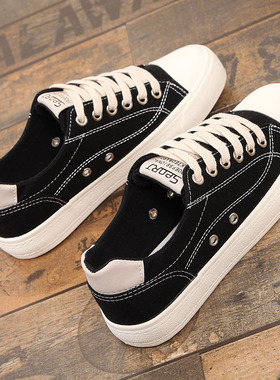 大码女鞋41 42 43-40ins帆布鞋女黑色百搭学生球鞋休闲平底板鞋单