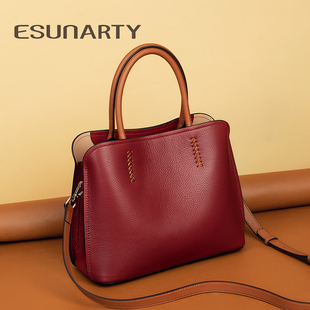 真皮红色新娘结婚包包女士2026新款 高级感大容量妈妈婆婆包包 时尚