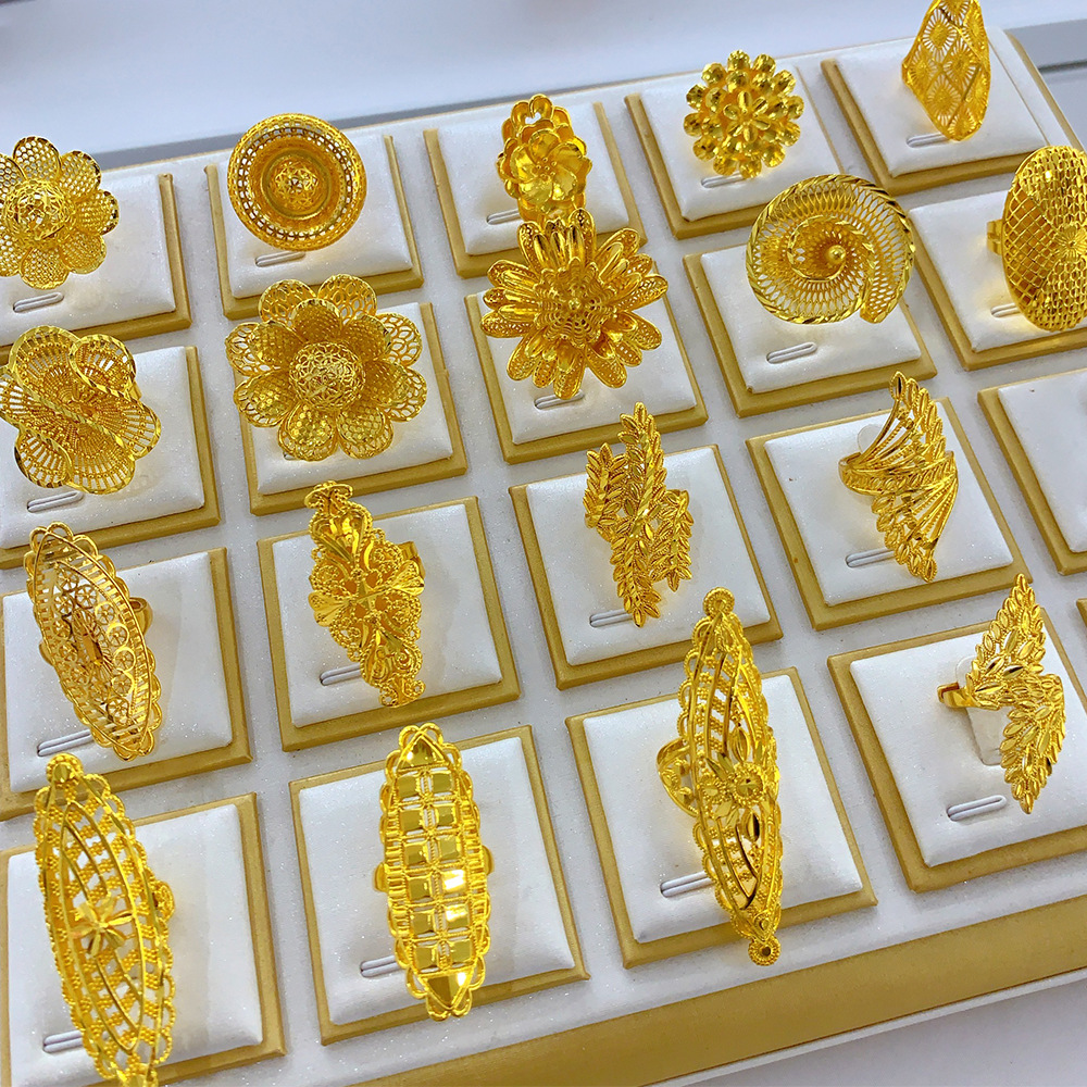 迪拜24k金镂空雕花朵戒指女印度非洲欧美婚礼jewelry跨境戒指ring