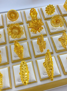 迪拜24k金镂空雕花朵戒指女印度非洲欧美婚礼jewelry跨境戒指ring