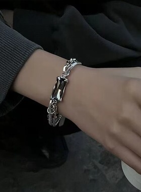 手链男潮ins冷淡风小众设计女轻奢个性暗黑高级灰钻情侣钛钢手饰