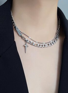原创设计四芒星双层叠戴项链男潮小众高级感女潮夏网红气质锁骨链