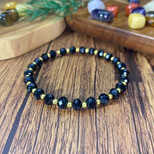 temu希音tk跨境爆款手链黑曜石切面手串现货水晶手链金色隔珠