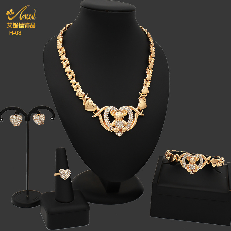 18k迪拜金网红首饰品套装中东女士非洲新娘项链戒指耳环手链4件套