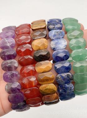 跨境爆款天然石手排菱形切面手链紫水晶虎眼石等各色宝石水晶手串