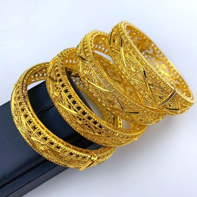 跨境热销dubai gold bangles卡扣开口手镯不易掉色镂空雕花首饰品