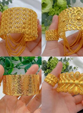 新款镂空铜合金开口流苏手镯戒指婚庆饰品宽面Bracelet Ring批发