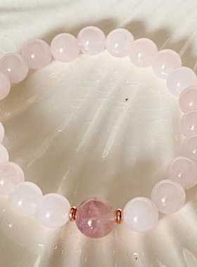 天然粉水晶手链草莓晶手链女士时尚手链粉色小清新手链招桃花手串