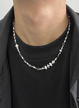 拼接不掉色钛钢项链男潮嘻哈小众高级设计感锁骨链男士冷淡风配饰