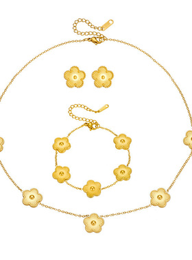 简约气质五叶花首饰品套装四叶草镭射钛钢梅花时尚百搭网红手链套