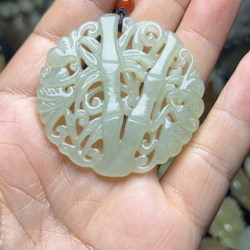 青白玉福竹挂件