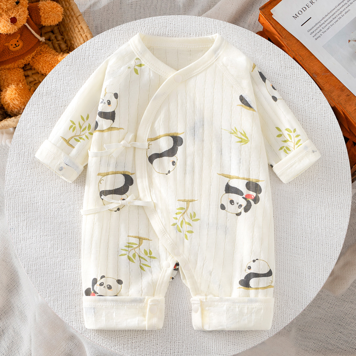 宝宝系带纯棉连体衣男孩夏季外穿婴儿薄款衣服新生儿长爬女孩夏装