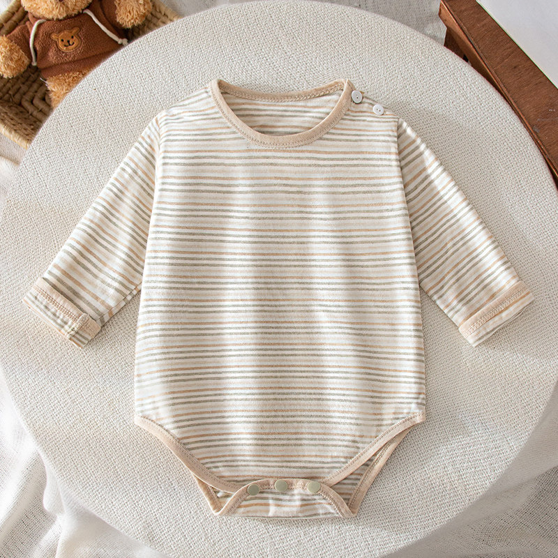 初生婴儿衣服宝宝彩棉包屁衣纯棉夏装长袖爬爬服新生儿薄款包臀衣