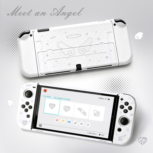韩系适用任天堂Switch保护套插画师原创分体防摔硬壳ns配件switcholed保护壳手柄套Switch2薄女生波点翅膀