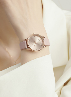 聚利时新款水钻时尚女士手表腕表简约粉色绿色酒红女表小众表正品