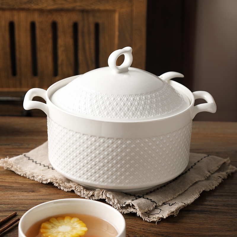 陶瓷北欧双耳汤碗送大勺