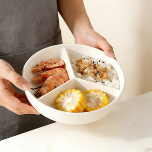 简约陶瓷分格盘家用餐盘三格盘子厨房餐具分隔盘蒸菜儿童辅食大碗