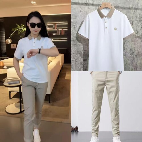 新款男士短袖T恤套装时尚POLO衫休闲百搭简约潮流翻领短袖两件套