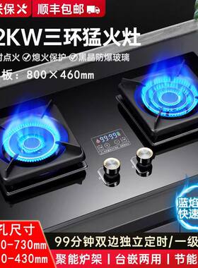 大面板大开孔燃气灶双灶管道煤气天然气液化气猛火灶台嵌两用定时