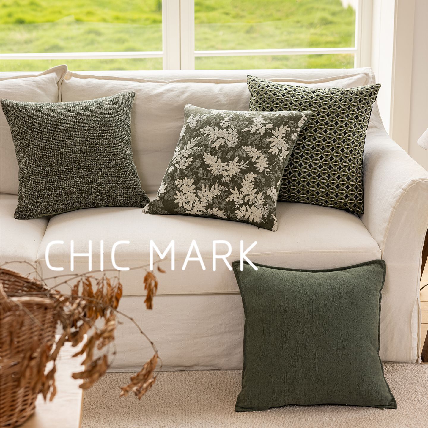 绿色花卉沙发靠垫抱枕套样板间飘窗垫子设计师软装百搭风格